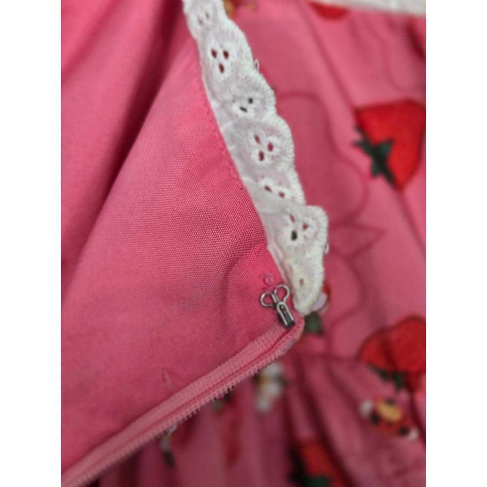 Dolls Kill x Strawberry Shortcake Pink Tiered Ruffle Mini Dress Eyelet Lace M - Picture 7 of 14